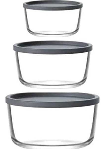 2 Adet Lav Round Kapaklı Cam Saklama Kabı Seti 3'lü