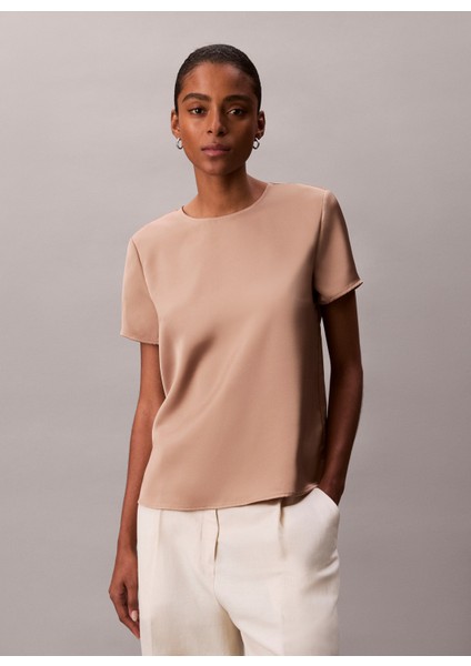 Yuvarlak Yaka Düz Kahve Kadın T-Shirt LV044D144GPAI fiyatları
