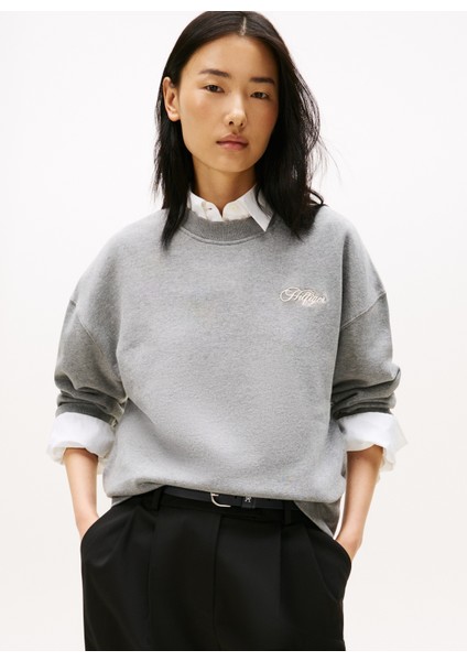 Yuvarlak Yaka Düz Gri Kadın Sweatshırt WW0WW46125P61 fiyatları