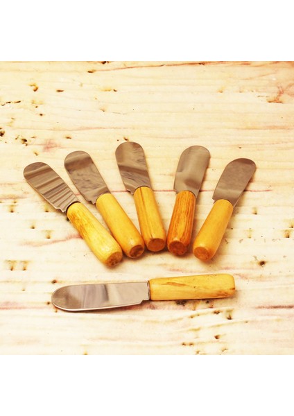 5 Parça Bıçaklı Tereyağı Bıçağı - Mini Spatula Ahşap Saplı Set fırsatları