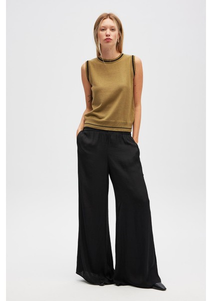 Rina Düz Örgü Kadın Triko Kolsuz Bluz - Zeytin Yeşili