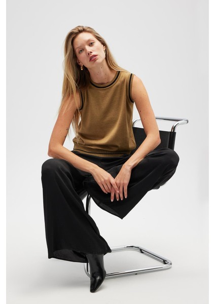 Rina Düz Örgü Kadın Triko Kolsuz Bluz - Zeytin Yeşili fırsatları