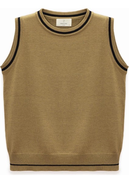 Rina Düz Örgü Kadın Triko Kolsuz Bluz - Zeytin Yeşili