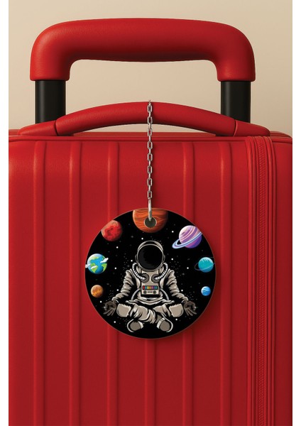 Desenli Baskılı Pleksi Zincir Aparatlı Bavul Etiketi Valiz Etiketi Astronot Yogası