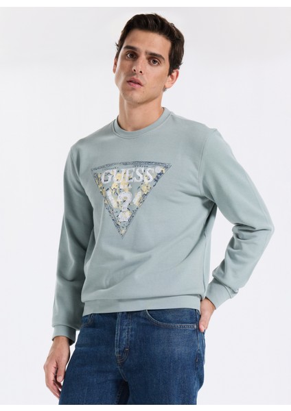 Bisiklet Yaka Mavi Erkek Sweatshırt M5YQ05K68I4-G9L8 Triangle Erkek Sw