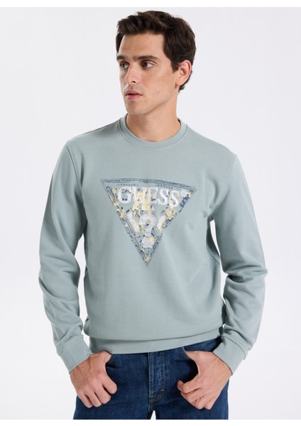 Bisiklet Yaka Mavi Erkek Sweatshırt M5YQ05K68I4-G9L8 Triangle Erkek Sw modelleri