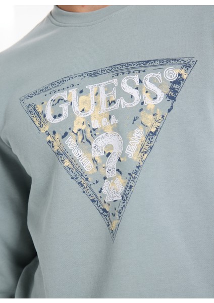 Bisiklet Yaka Mavi Erkek Sweatshırt M5YQ05K68I4-G9L8 Triangle Erkek Sw fırsatları