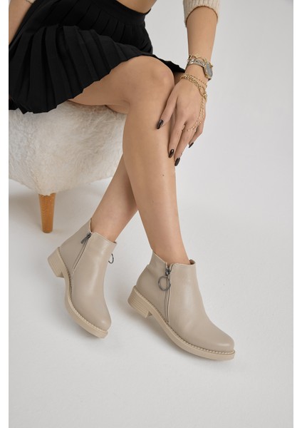 Kadın Bej Cilt Kalın Termo Taban Yanı Fermuar Detaylı Bot fiyatları
