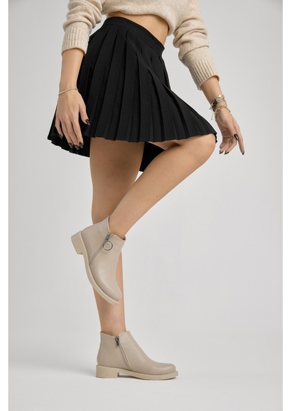 Kadın Bej Cilt Kalın Termo Taban Yanı Fermuar Detaylı Bot modelleri