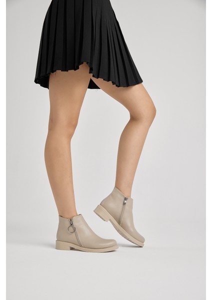 Kadın Bej Cilt Kalın Termo Taban Yanı Fermuar Detaylı Bot fırsatları