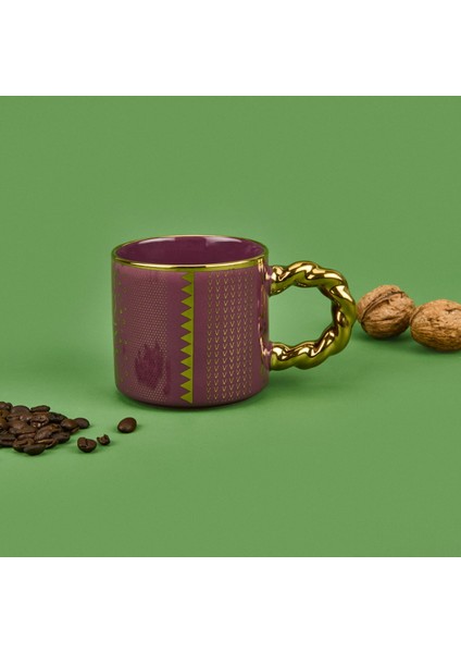 Gold Kulplu Porselen Kupa - Asorti - 420 ml