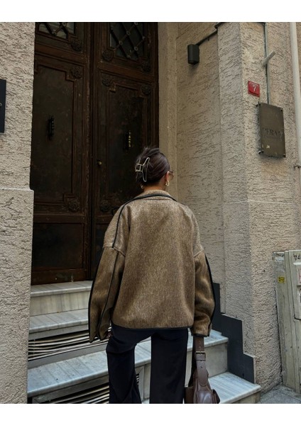 Deri Detaylı Tasarım Kaşe Ceket modelleri