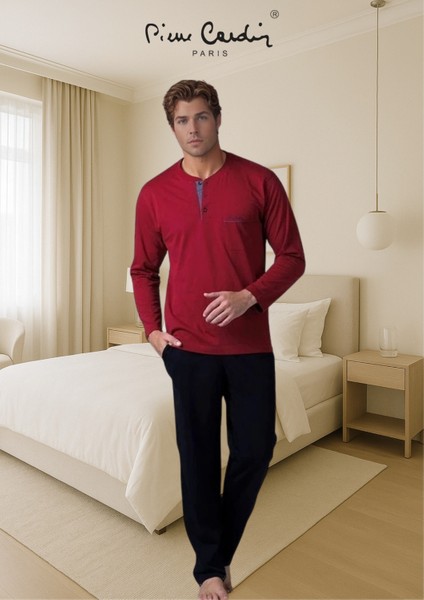 Erkek %100 Pamuk Penye Bordo & Lacivert 2 Adet Uzun Kol Pijama Takımı (Modal Boxer Hediye) fiyatları