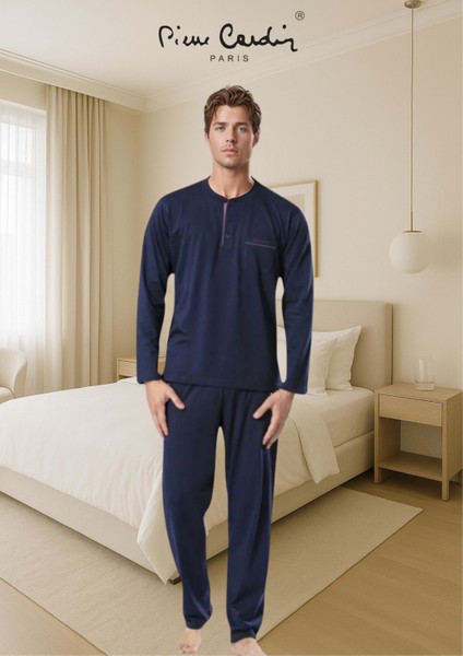 Erkek %100 Pamuk Penye Bordo & Lacivert 2 Adet Uzun Kol Pijama Takımı (Modal Boxer Hediye) indirimleri