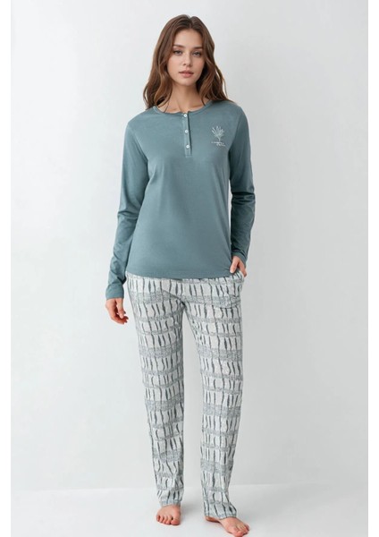 Kadın Giyim %100 Pamuklu Uzun Kol Yeşil Pijama Takımı L1.AR.340.6.001 fiyatları