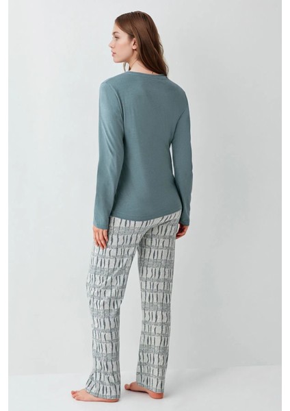 Kadın Giyim %100 Pamuklu Uzun Kol Yeşil Pijama Takımı L1.AR.340.6.001 modelleri