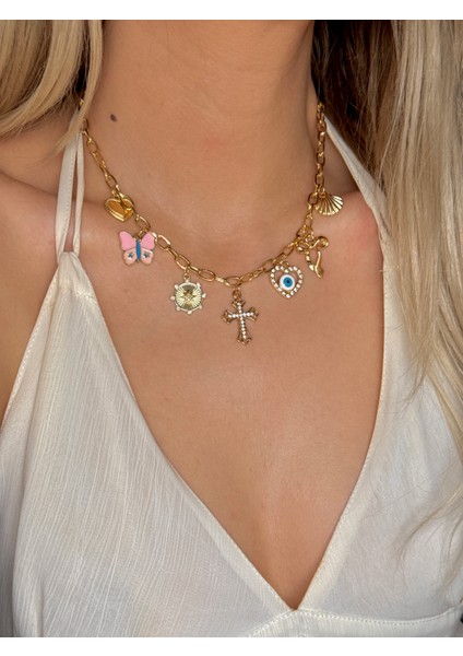 316L Çelik Charmlı Sallantılı Kolye