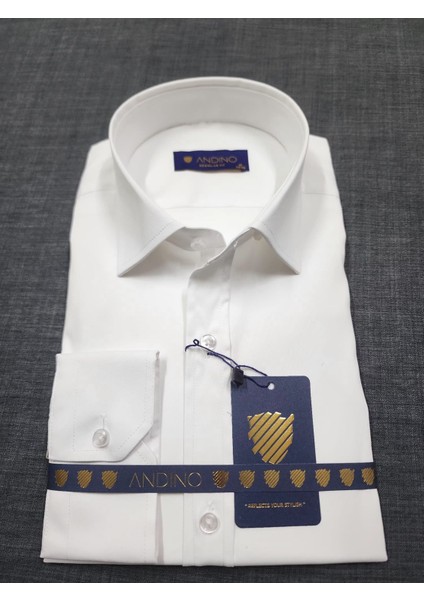 Regularfit Beyaz Erkek Gömlek Likralı Esnek Kumaş Yaka Alttan Düğmeli AR0720710-01
