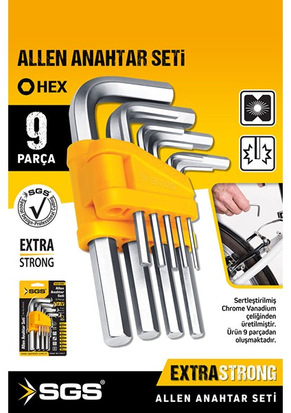 SGS1060 Allen Anahtar Seti 9 Parça Alyan Takımı Cr-V