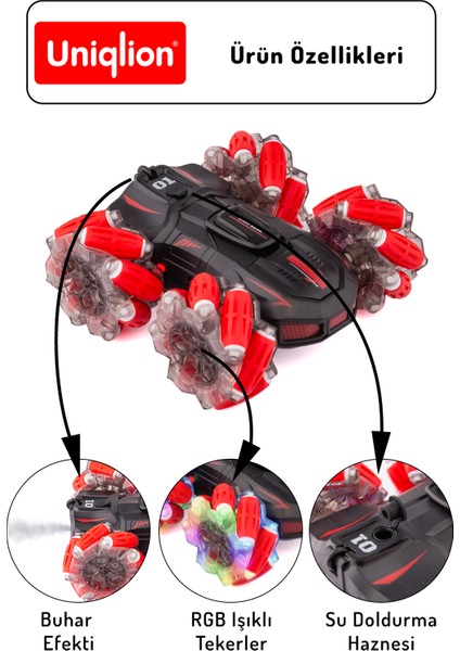 Bilek Sensörlü Uzaktan Kumandalı Çift Yönlü 360 Dönebilen Rgb Işıklı Akrobat Araba