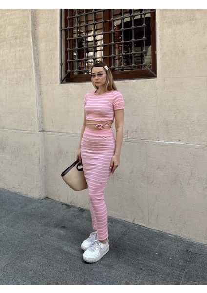 Çizgili Etekli Takım Pembe S3609 fiyatları
