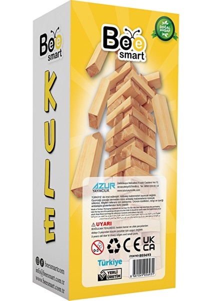 4 Adet Bee Smart Kule Doğal Ahşap Denge Oyunu 54 Parça