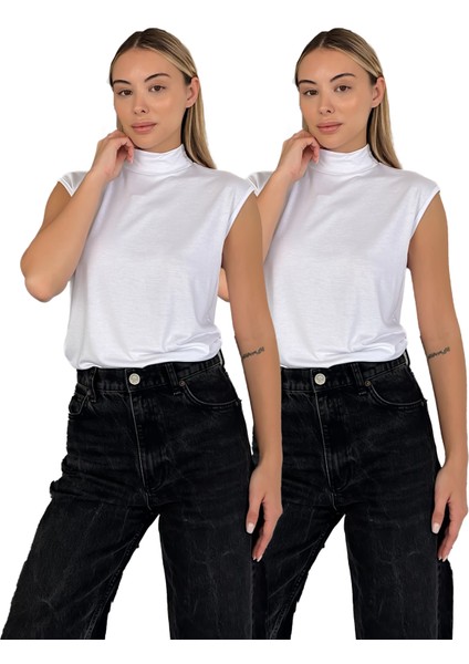 Kadın Sıfır Kol Boğazlı Body 2'li Set