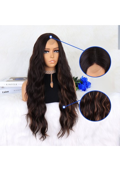 Kahverengi Karamel Işıltılı Su Dalgalı Fiber Sentetik Tül Peruk indirimleri