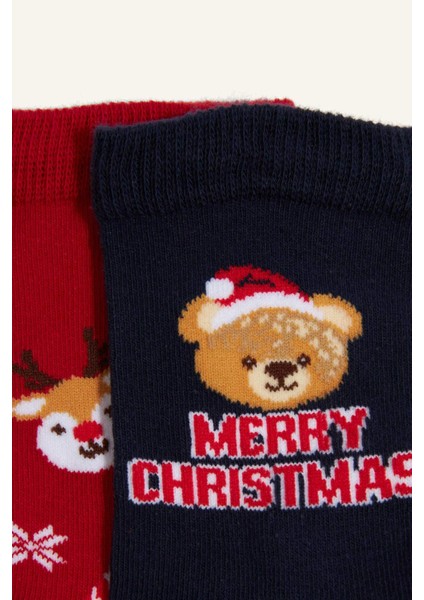 Erkek Çocuk Yılbaşı Temalı 2'li Pamuklu Uzun Çorap G3990A8NS modelleri