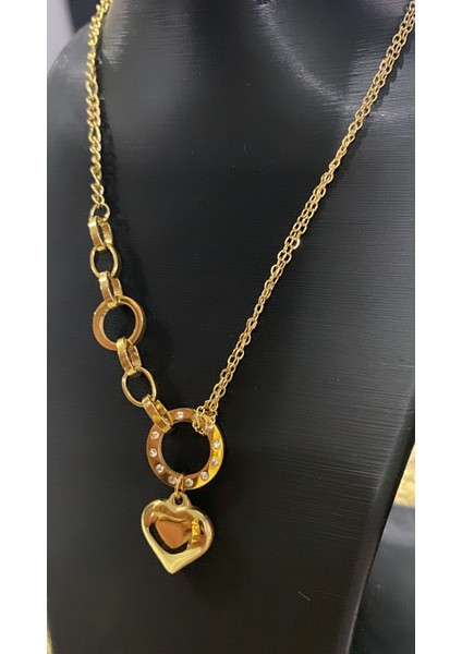 Çelik Altın Kaplama Kalp Kolye