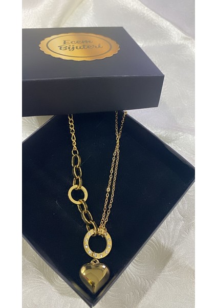 Çelik Altın Kaplama Kalp Kolye modelleri