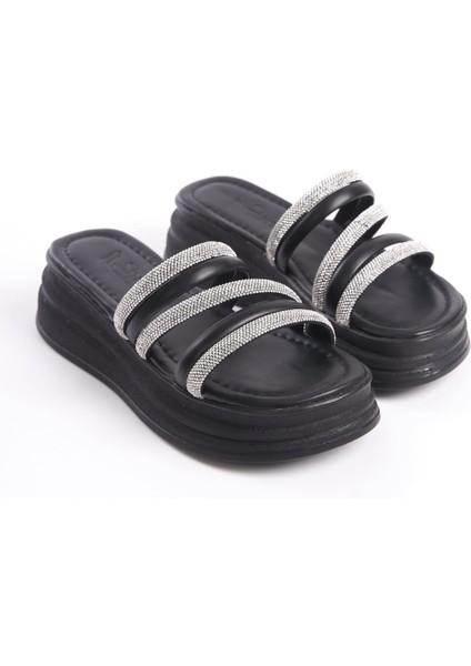 Elıse Düz Topuklu Şeritli Taşlı Kalın ve Ortopedik Taban Kadın Terlik Cst - Siyah modelleri