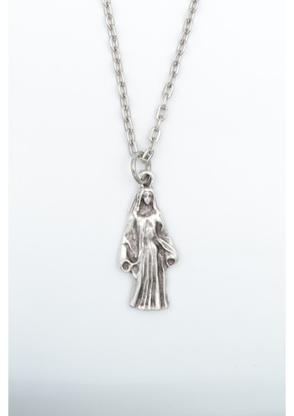 Minimal Meryem Ana Gümüş Kaplama Düz Zincir Kolye