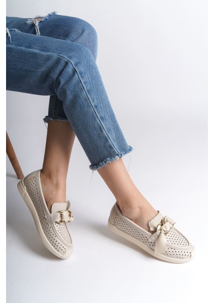 Lydıa Bağcıksız Ortopedik Rahat Taban Kalp Desenli Kadın Babet Ayakkabı Ckt - Krem fiyatları