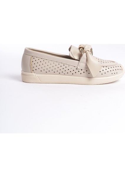 Lydıa Bağcıksız Ortopedik Rahat Taban Kalp Desenli Kadın Babet Ayakkabı Ckt - Krem indirimleri