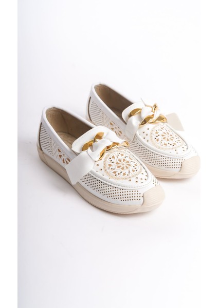 Lydıa Bağcıksız Ortopedik Rahat Taban Çiçek Desenli Kadın Babet Ayakkabı Ckt - Beyaz modelleri