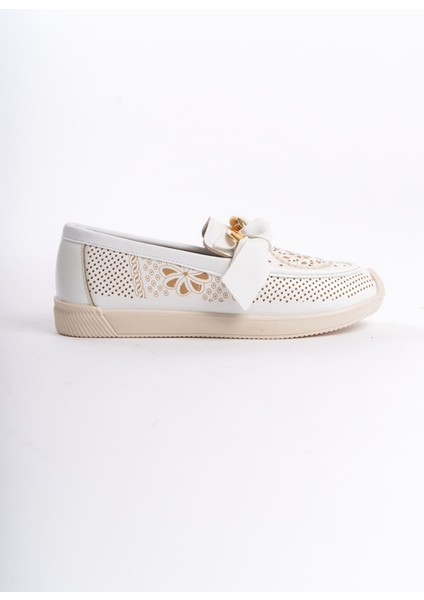 Lydıa Bağcıksız Ortopedik Rahat Taban Çiçek Desenli Kadın Babet Ayakkabı Ckt - Beyaz indirimleri