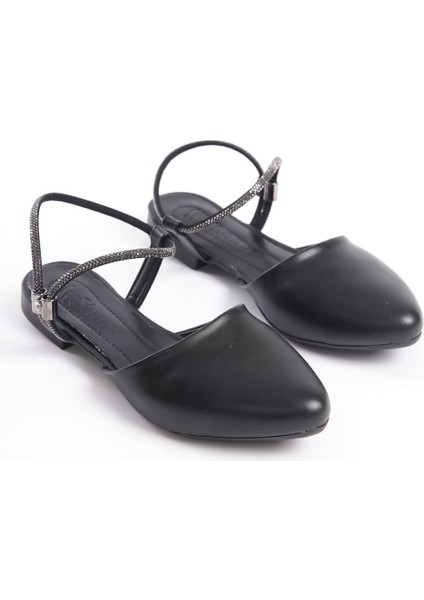 Arıana Lastikli Ortopedik Rahat Taban Bilekten Taş Detaylı Kadın Babet Ayakkabı Cst - Siyah modelleri