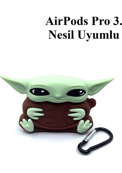 Airpods Pro 3. Nesil Uyumlu Sevimli Baby Yoda Figürlü Darbe Önleyici Kulaklık Koruma Kılıfı