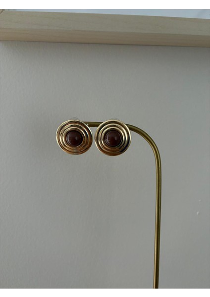 Vintage Yuvarlak Şerit Model Kahverengi Gold Çelik Küpe fiyatları
