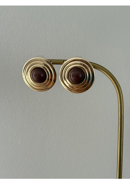 Vintage Yuvarlak Şerit Model Kahverengi Gold Çelik Küpe indirimleri