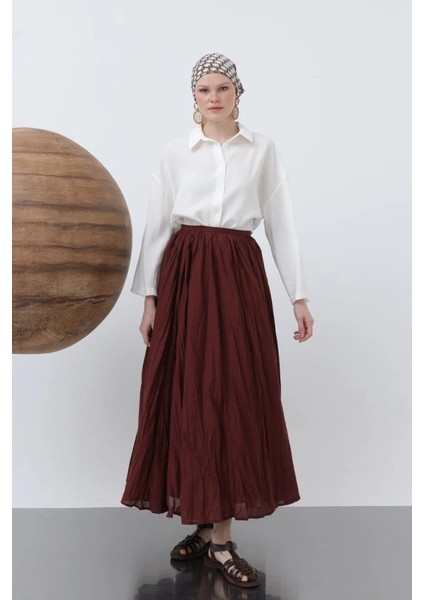 Kadın Yüksek Bel Arkadan Fermuarlı Kırışık Geniş Kesimli Vural Etek