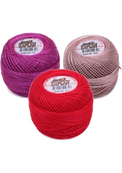 3 Adet Kaplan Etamin ve Kanaviçe Ipi 8 No Kod/renk: 113 - 1010 - 321 - Ryl
