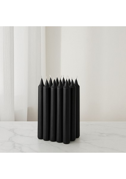 Kyandoru - Jubla Serisi Siyah Şamdan Mumu (20'li Paket), 22 Cm, +/- 6,5 Saat, Kokusuz, Şık, Kaliteli