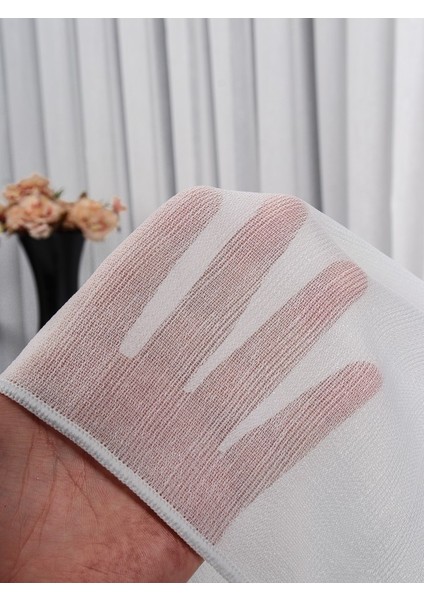 Ozi Yeni Sezon Çizgili Örme Tül Perde (1/2.5 Normal Pile)