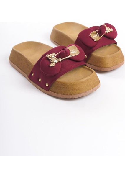 Dıla Kalın ve Ortopedik Taban Ayıcıklı Saten Kadın Terlik Skt - Bordo modelleri