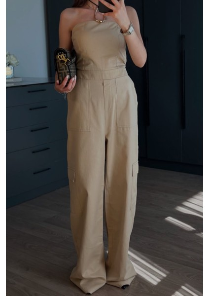 Kadın Kargo Cepli Vücuda Oturan Straplez Tulum fiyatları