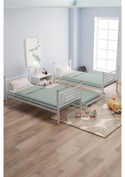 Defne Yavrulu Genç Çocuk Yatak Odası Metal Ranza ve Karyola Beyaz modelleri