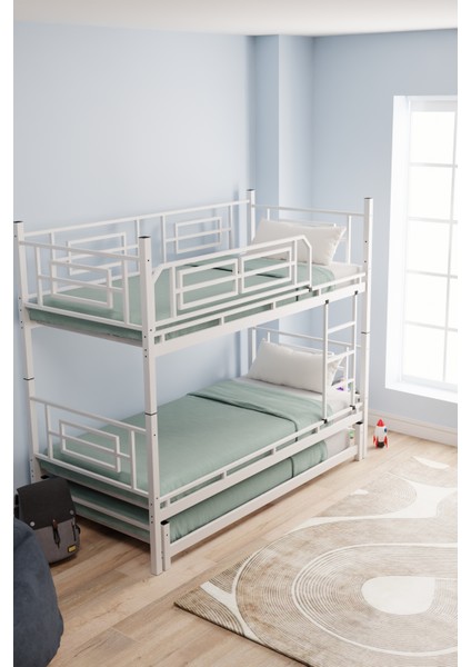 Defne Yavrulu Genç Çocuk Yatak Odası Metal Ranza ve Karyola Beyaz indirimleri