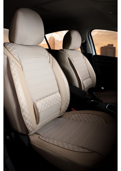 Hyundai Tuscon Yeni Uyumlu Yarı Deri Oto Koltuk Kılıfı Ön/arka Set Neta Seri Bej fiyatları